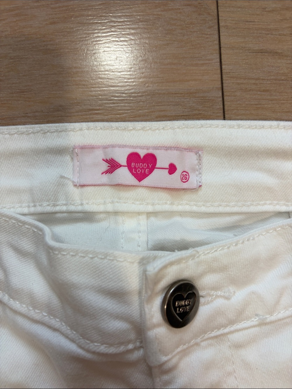 Buddy Love White Jeans with Pink Heart Label - Picture 2 of 4